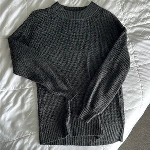 American Eagle Outfitters Black Crewneck Sweater with Ribbed Texture